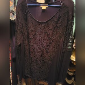Long sleeve black lace embellished shirt